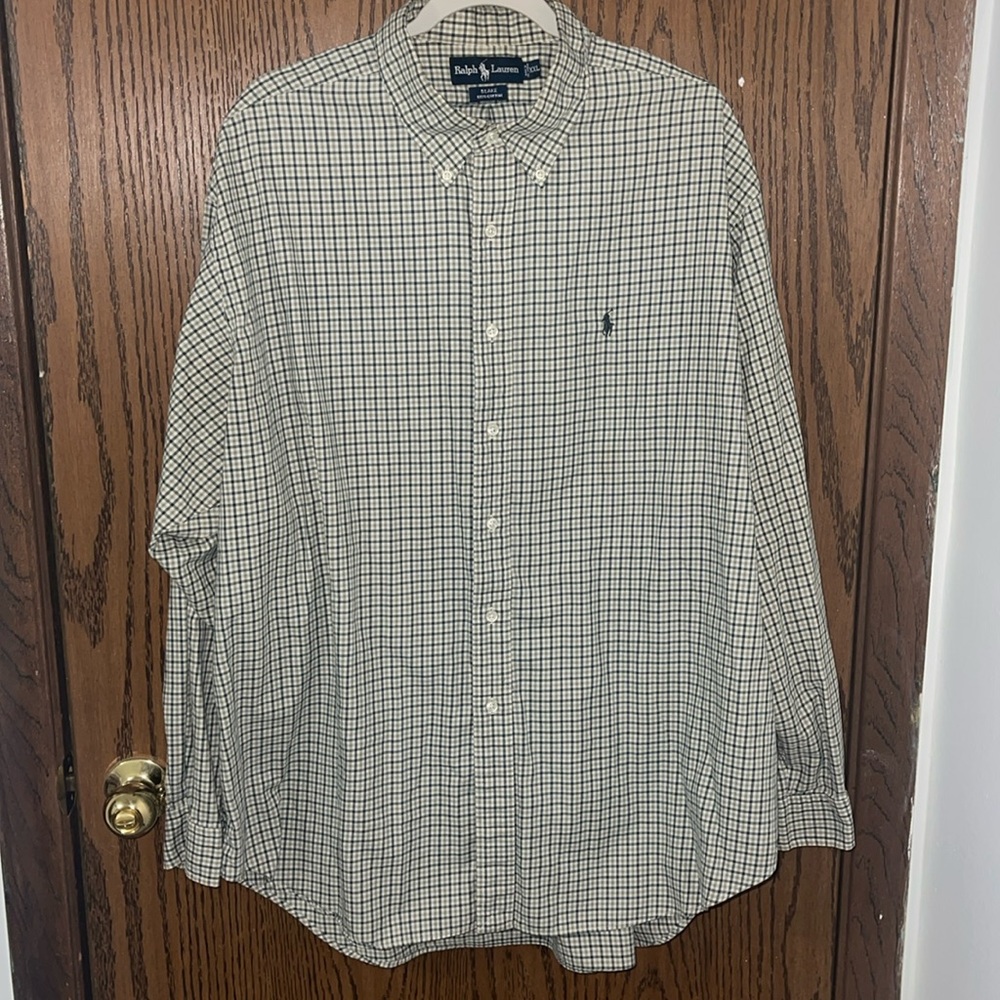 Ralph Lauren Men’s Button Down Green Plaid XXL EUC 100% Cotton Professional Work